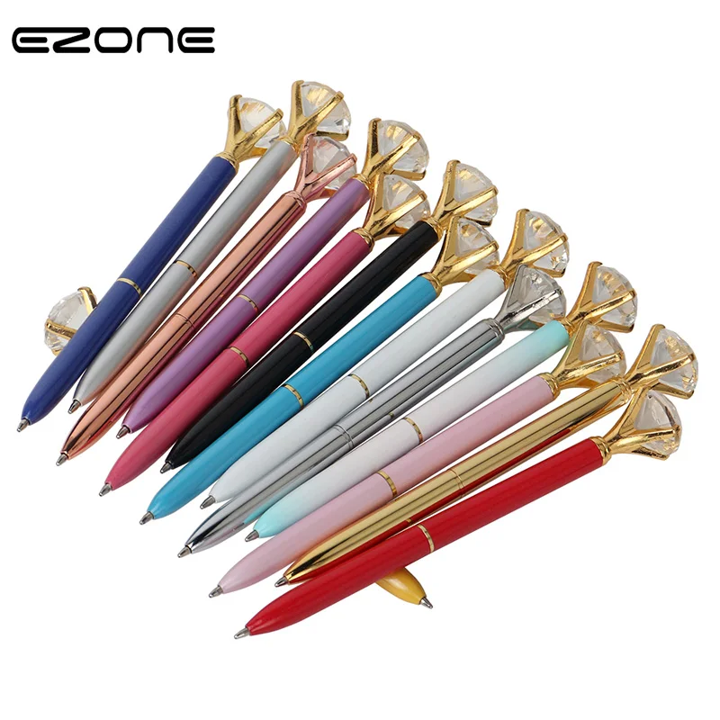 

EZONE Diamond Crystal Ballpoint Pens Blue Ink Pure Color Polka Dot Fashion Metal Creative Student Pen School Office Stationery