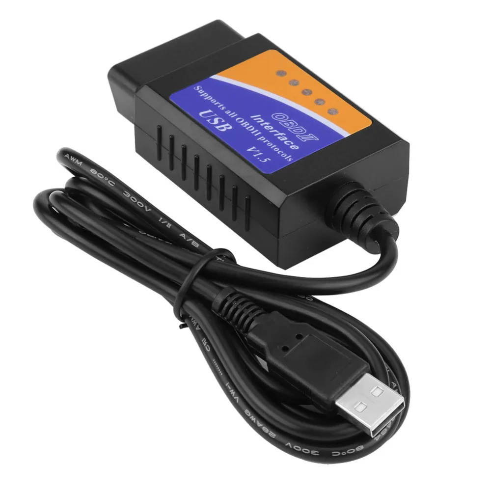 Автомобильный USB разъем V1.5 OBD2 Диагностический кабель интерфейс сканер инструмент для Honda Benz BMW Citroen Daihatsu Ford с CD драйверами