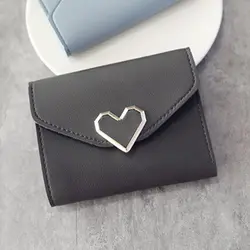 2019 Новый Ретро металлический в форме сердца короткий три раза женский кошелек наивысшего качества кожаный женский кошелек