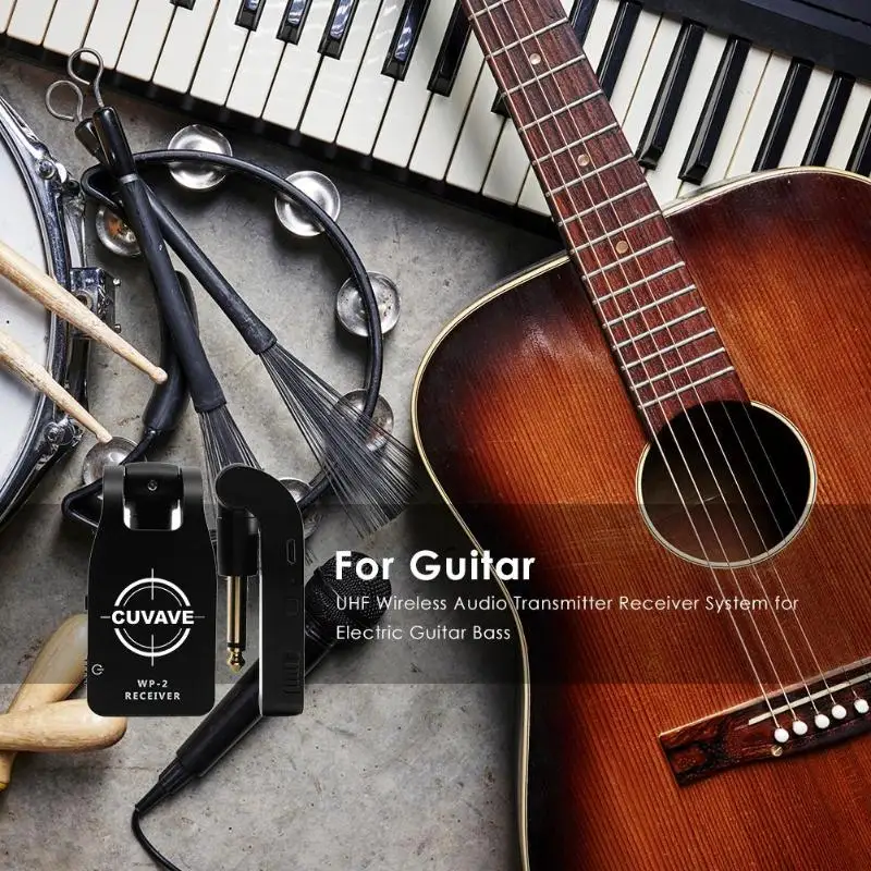 

UHF Wireless Electric Guitar Transmitter Receiver Set USB Rechargeable 50 Meters Digital Audio Wireless Guitar System Accessory