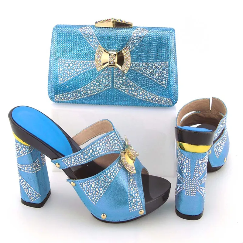 

2019 New Design African Shoe And Bag Set For Party Italian Shoe With Matching Bag Matching s.blue Shoe And Bag for Wedding Dress