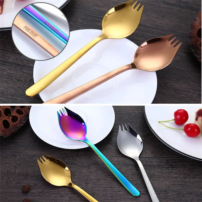 

Creative Stainless Steel Forks Spoon Multi-purpose Cute Tablewares Instant Noodle Spaghetti Salad Fork Spoon Practical Tableware