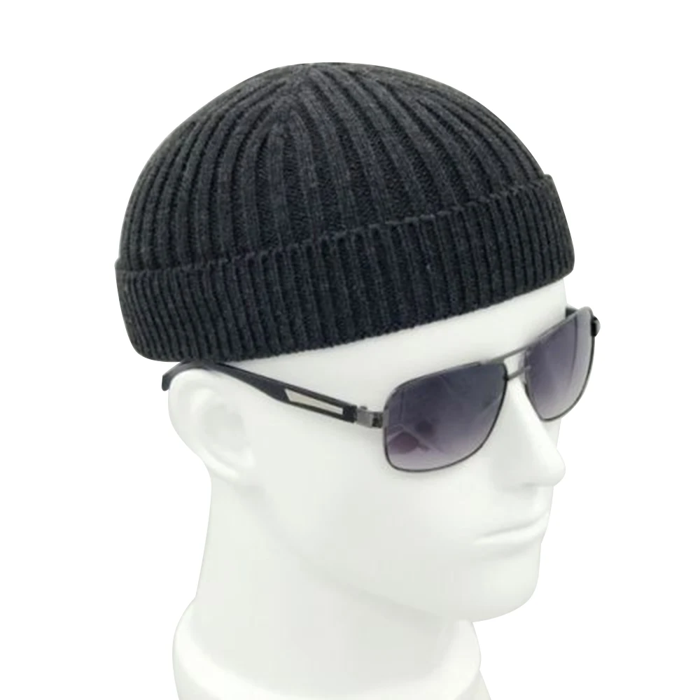 Vintage Fashion Men Knitted Hat Beanie Skull cap Sailor Cap Cuff Brimless Black Navy Grey Retro