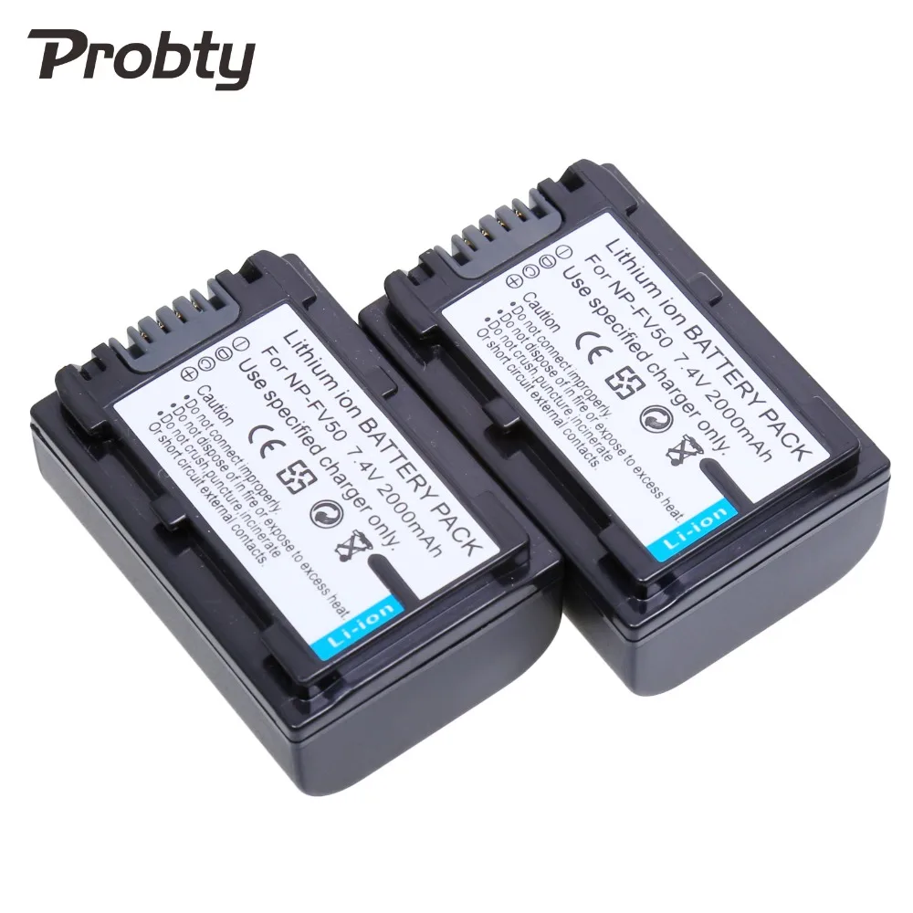 PROBTY 2 шт. 2000 мАч NP FV50 батарея + зарядное устройство для Sony PJ10E PJ30E PJ50E TD10E VG10E DCR SX43E SR68