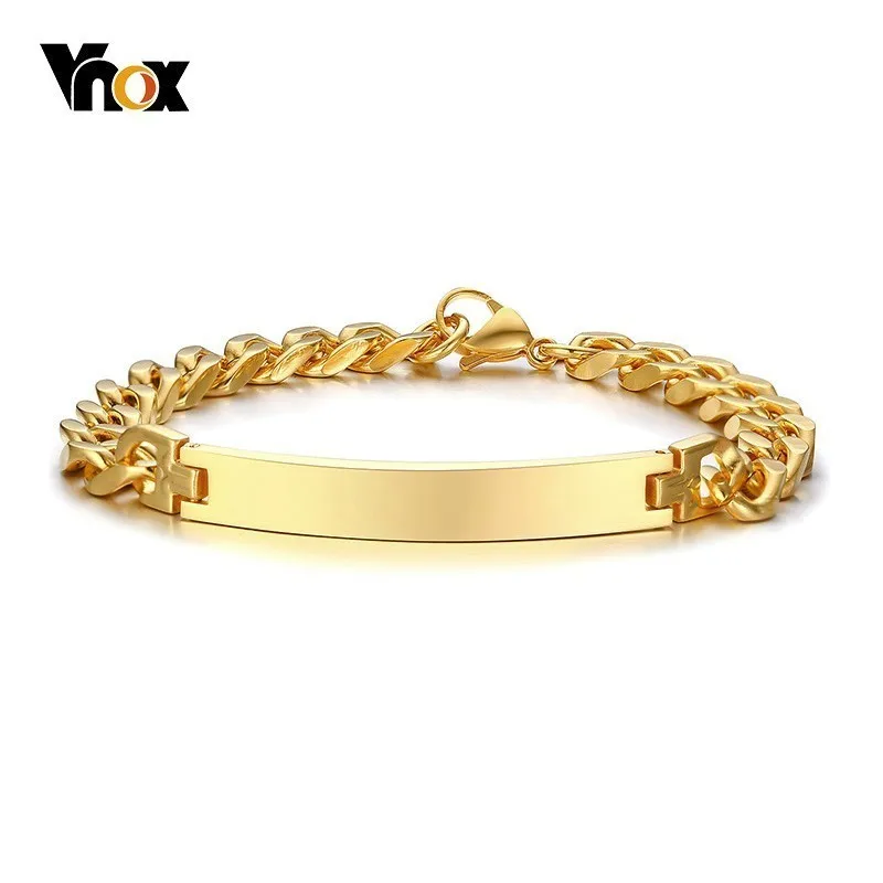 

Vnox 7.6mm ID Tag Bracelets for Women Stainless Steel Link Chain Identification Bangle Casual Female Jewelry