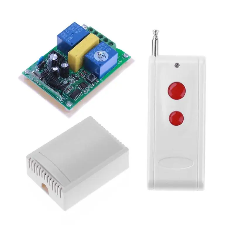 

433MHz AC220V 2CH Relay Receiver+RF Transmitter Wireless Remote Control Switch for Garage Door/Motor/Projector/Curtain Control