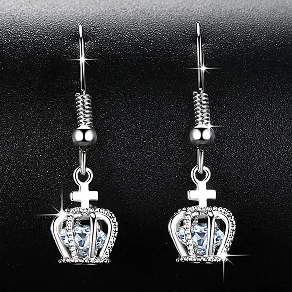 

HPXmas Brilliant small bead Crown Cross Dangle Long Drop Earrings for Women Ladies Birthday Jewelry Gift C36