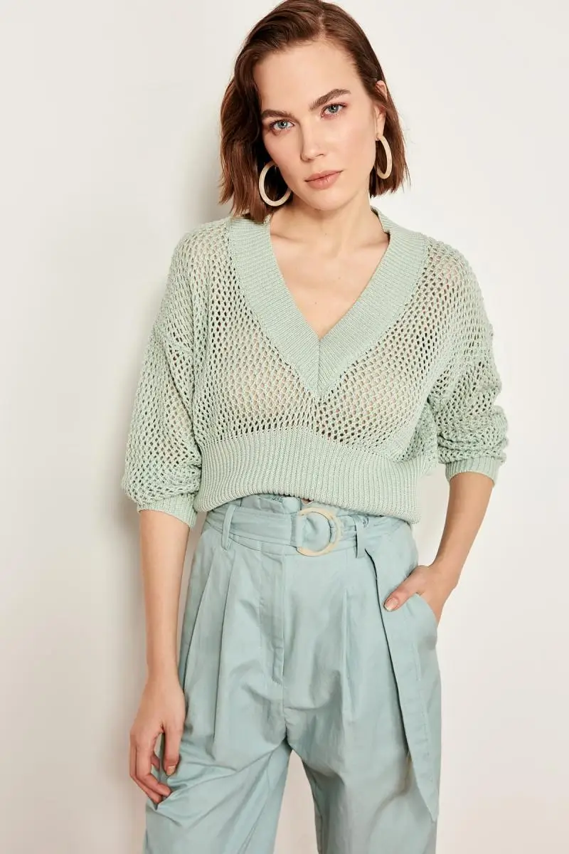 

Trendyol Mint Ajurlu Cotton Summer Knitwear Sweater TWOSS19FV0074