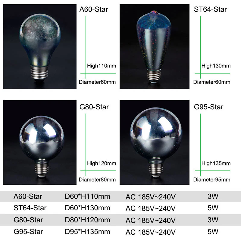 Kaguyahime 3D светодиодный светильник в виде звезды E27, винтажный ночной Светильник Эдисона ST64 A60 G95, светодиодный светильник 110 В 220 В, ретро стеклянный светильник, Рождественская лампа