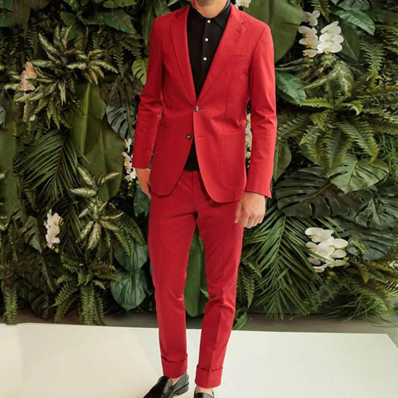 

Custom Made Hot Red Men Suits for Wedding Men Suits Pants Casual Best Man Blazers Jacket 2Piece Slim Fit Groom Tuxedo