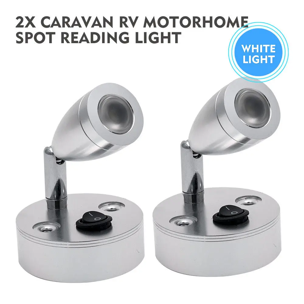 

12V 3W 2pcs LED Spot Wall Light LED Reading Light ON OFF switch For Car Camper Van Caravan Boat White Light 6000K