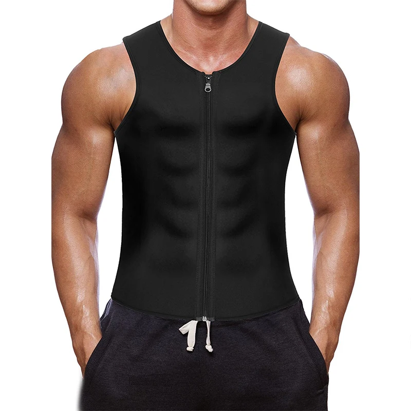 

New Men Slimming Neoprene Vest Front Zipper Sweat Tank Top Body Shaper Waist Trainer Shapewear Top Running Vest