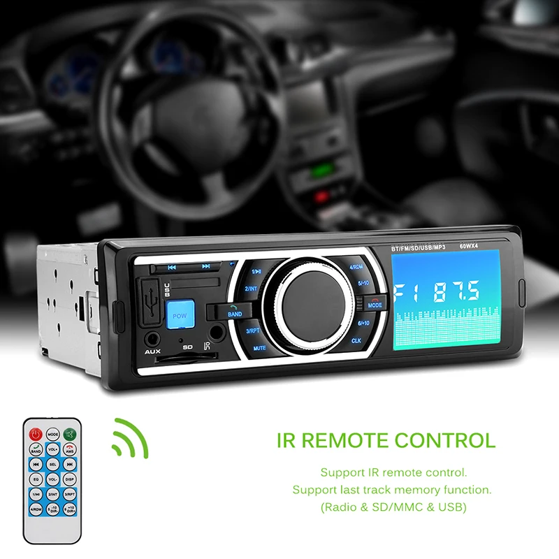 12 V Авто magnitol автомобиля Bluetooth стереонаушники вкладыш MP3 плеер 60 Вт * 4 FM радио Aux