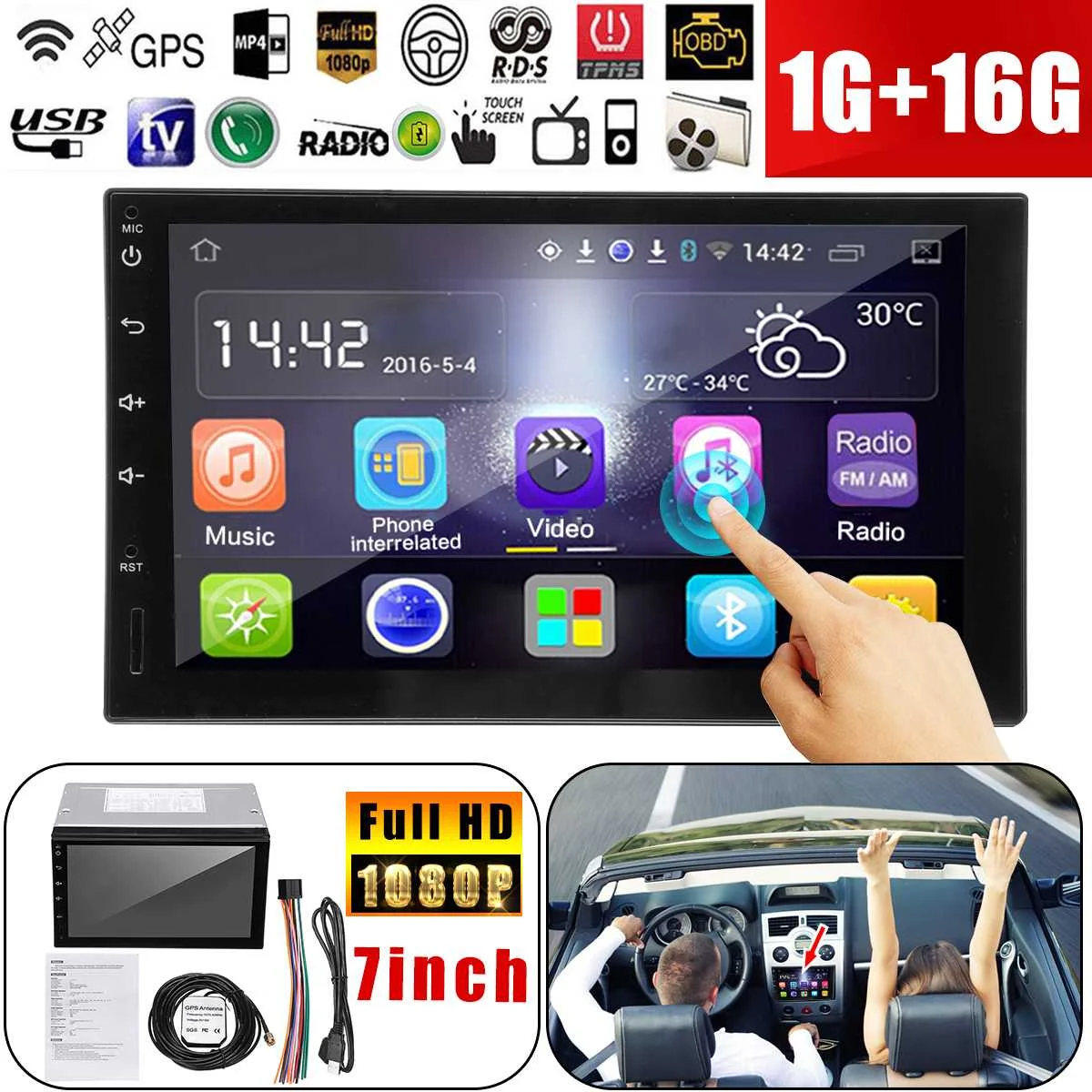 

7 Inch Car Stereo 2Din Android 8.0 In-Dash Quad Core Car GPS Navigation Touchable bluetooth Radio SD DVD Player Head Unit