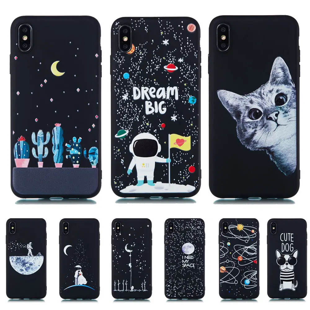 

Tobebest Phone Case For iphone X XS MAX XR 8 7 6S 6 Plus Lovely Cartoon Starry Sky Moon Cat Ultra Thin Soft TPU Silicon Cover