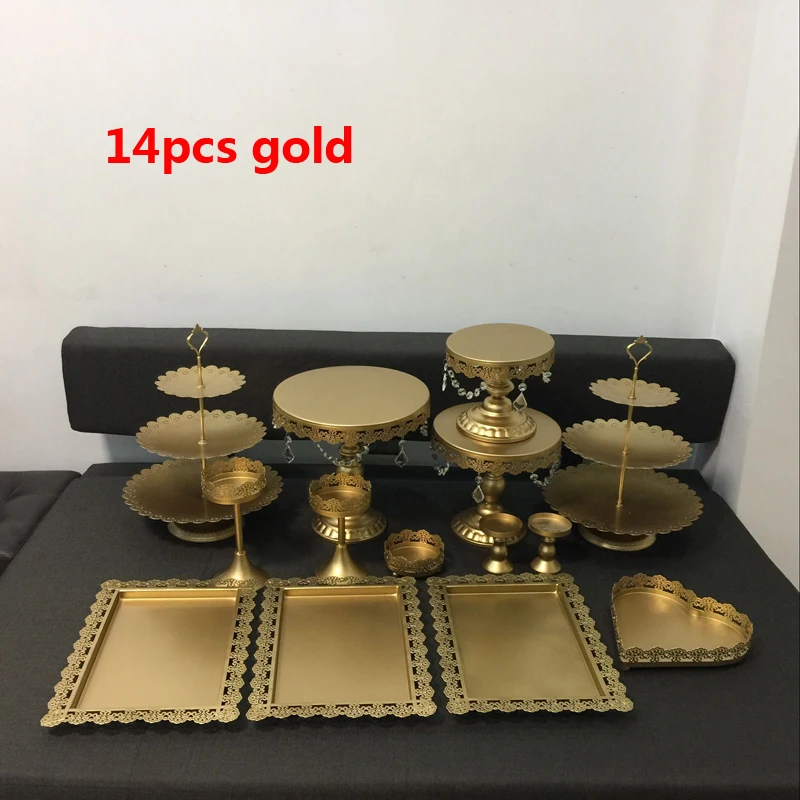 gold white wedding  cake  stand  set 14 pieces cupcake  stand  