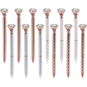 

12 Pieces Big Diamond Pen Metal Ballpoint Pens Black Ink (4 Mixed Colors)