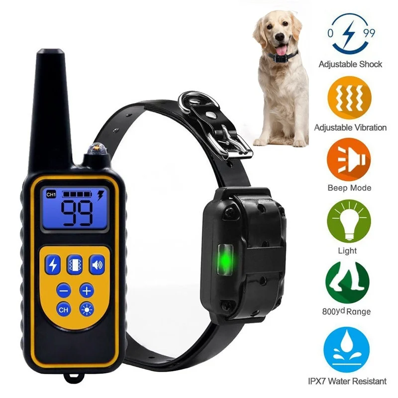 Dog Training Collar 800 Yards Medium Large Rechargeable Waterproof Electronic Training System Support Dogs Shock Bark Stop