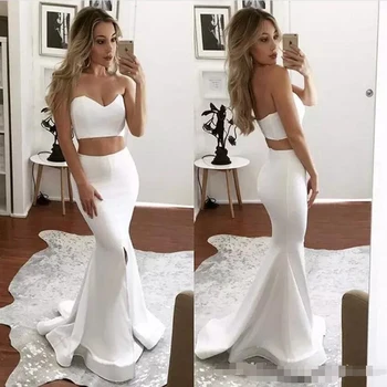 

White Two Pieces Mermaid Prom Dress Sweetheart Long Elegant Robe De Soiree Informal Prom Party Gowns