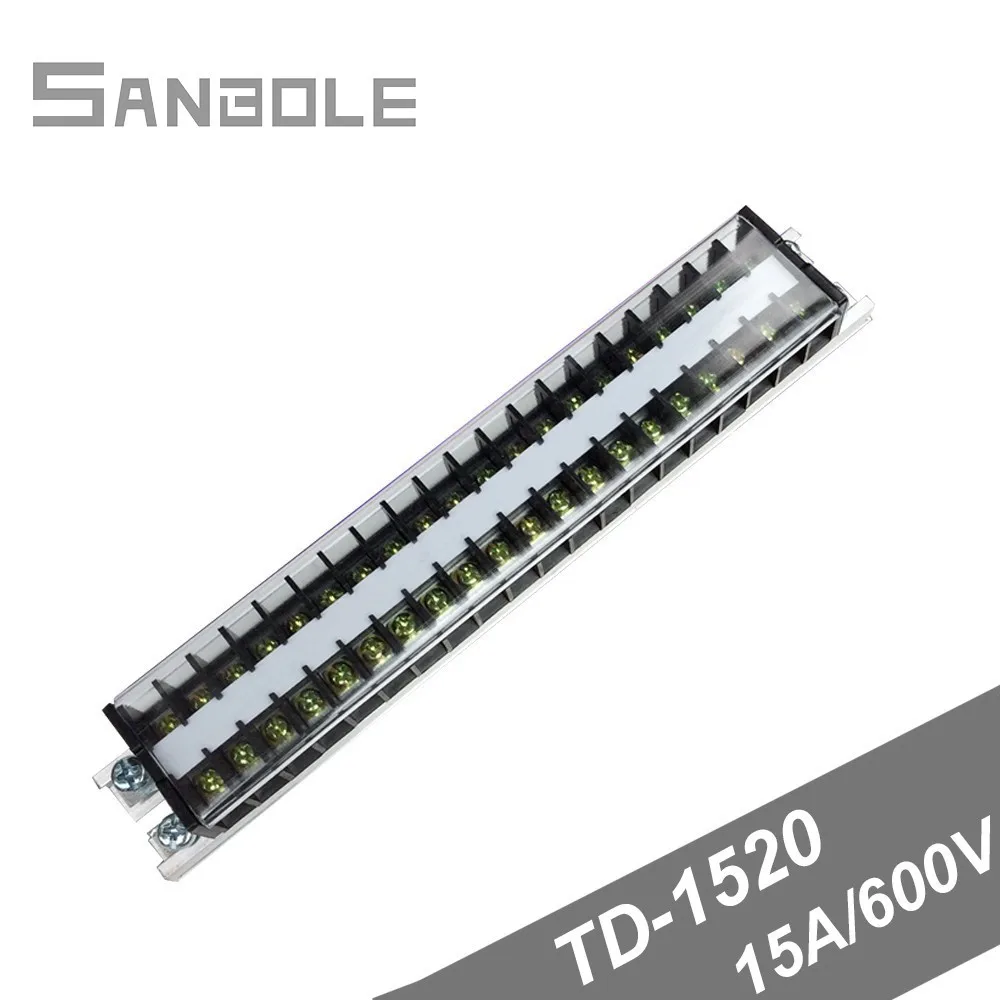 

TD-1520 Terminal blocks Dual Row Connection Plate Screw 15A/600V 20P Strip Universal Barrier DIN rail mounting