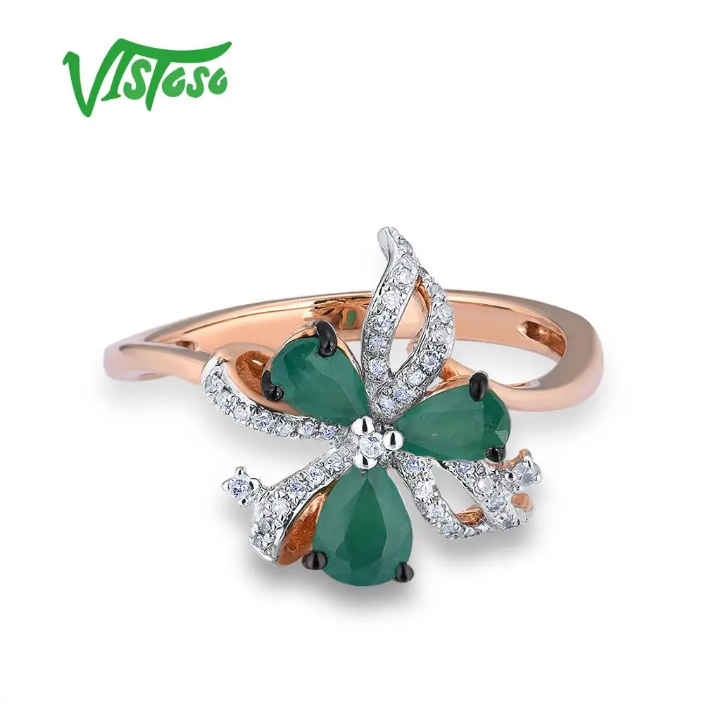 VISTOSO 14 K 585 кольцо из розового золота для женщин волшебное Изумрудное Сверкающее с