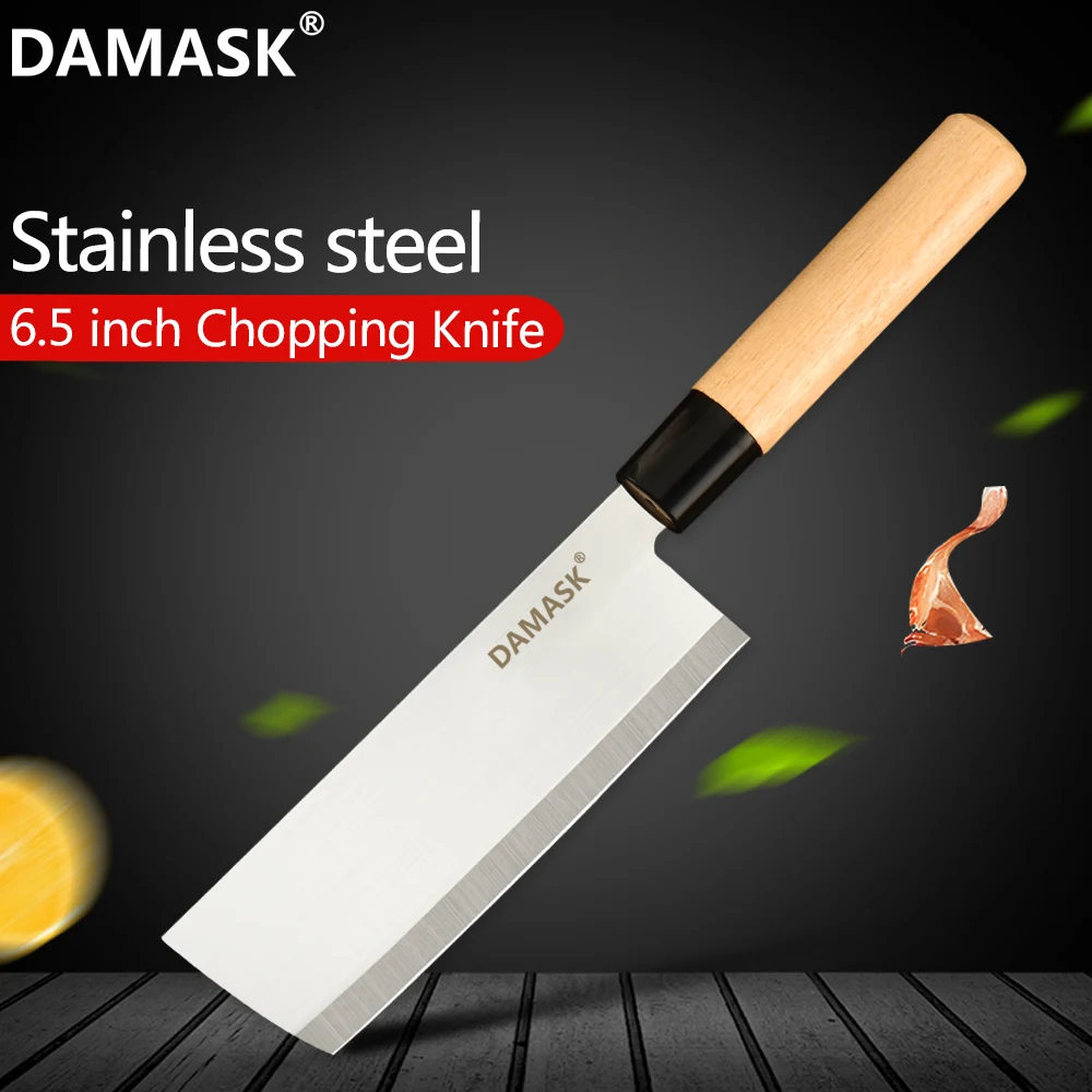 

Damask Stainless Steel Chop Knife 6.5 Inch Chopping Kitchen Knife Cutlery Tool Ultra Sharp With Wood Handle Cooking Accessories