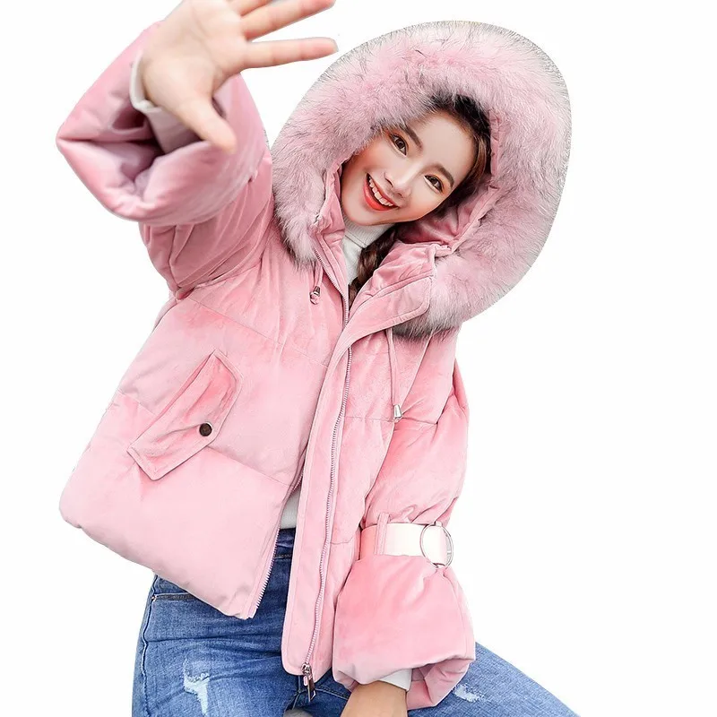 

Autumn Winter Fur Collar Jacket Women Short Coat 2018 Hot!New Warm Velvet Bread Cotton Thick Parka Female Hooded Overcoat J228