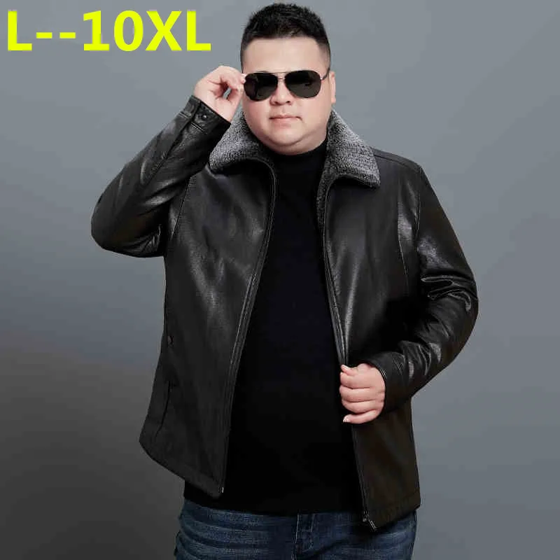 10XL 8XL 6X зимнее Мужское пальто из натуральной кожи с меховым воротником