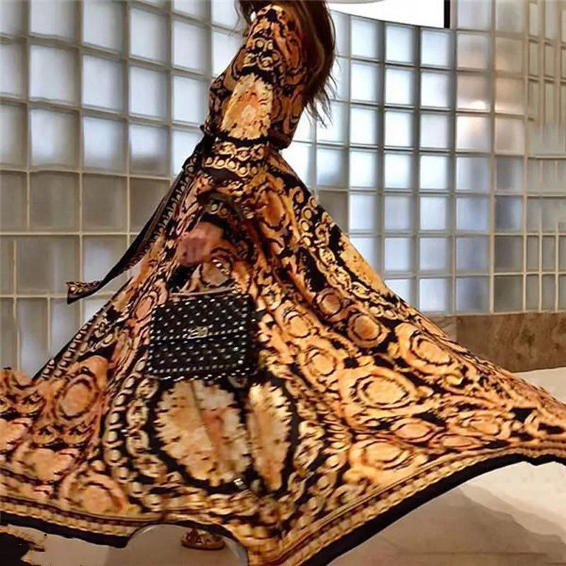 

Women Boho Floral Printed Dress Sexy V Neck Long Maxi Dress Loose Beach Holiday Casual Summer Sundress Full Sleeve Plus Size New