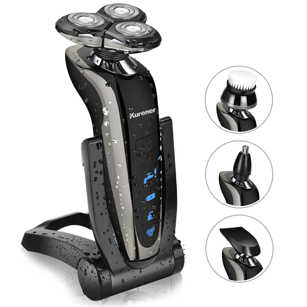 Najtaniej Kurener golarka elektryczna maszynka do golenia trymer do brody obrotowa maszynka do golenia maszynka do czyszczenia wodą na mokro na sucho