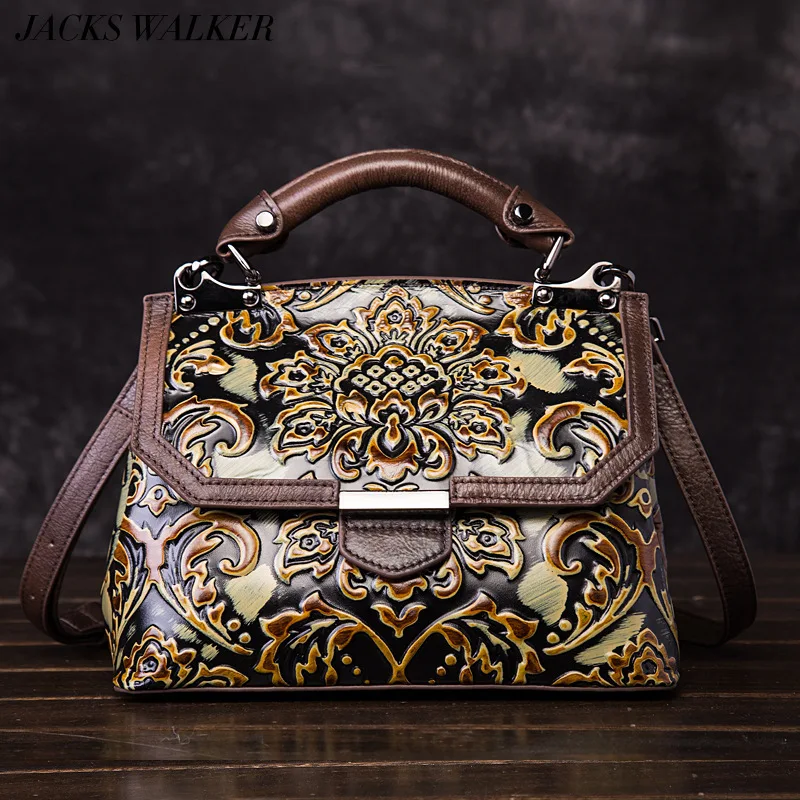 

Female Embossed Floral Messenger Bag 2019 Vintage Ladies Genuine Leather Bag For Women Luxury Handbag Brand Totes Purses
