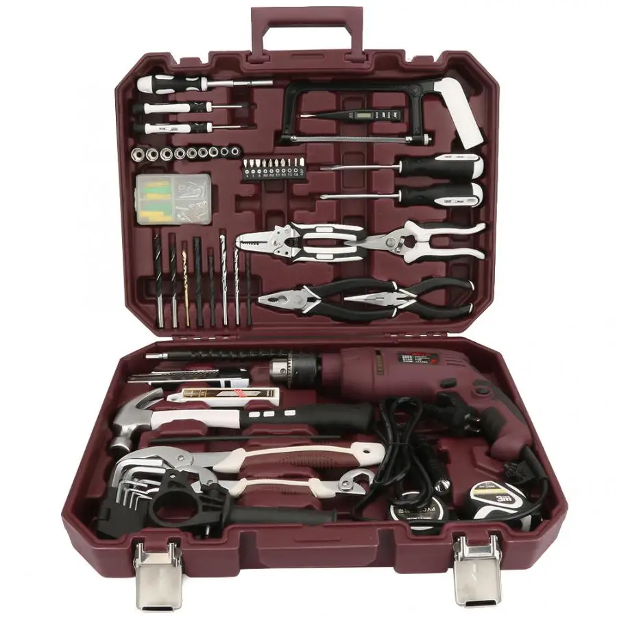 Hand Tool set Maintenance Toolkit Household Tool Set Kit Electric Drill Hammer Screwdriver Socket Kit Box Electrial Drill Set
