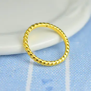 

New Solid 24K Yellow Gold Ring Band Rope Design Simple Lady's Band Size 5
