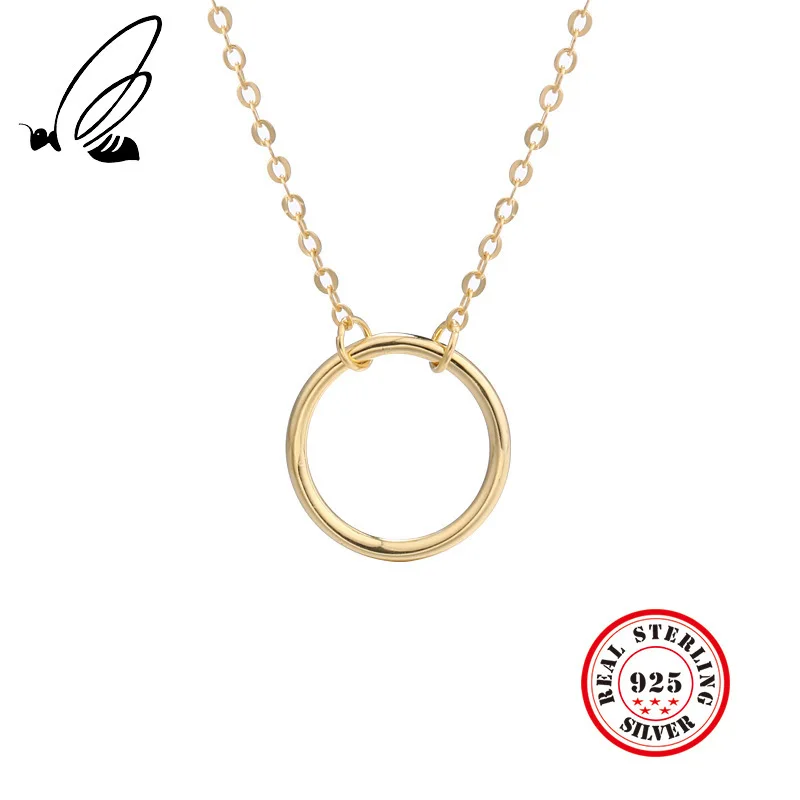 

Minimalist 100% 925 Sterling Silver Gold Color Geometric Round Pendant Necklace Sterling Silver Fine Jewelry For Women