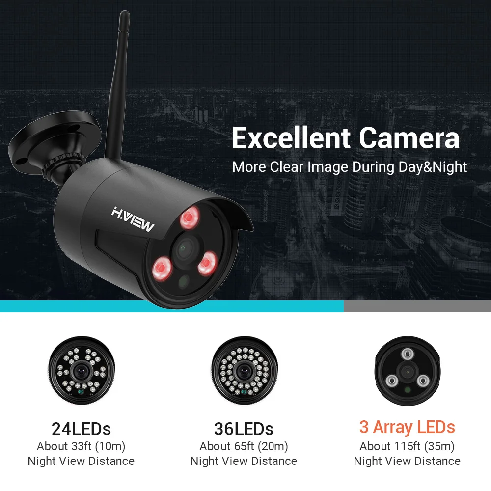  H.VIEW 1080P Wifi CCTV Camera Security System Kit Wireless Video Surveillance with Recording Wirele - 32984935981