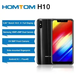 HOMTOM H10 5,85 дюйма Android 8,1 4 GB + 64 GB мобильный телефон Face ID отпечатков пальцев ID MTK6750T Восьмиядерный 16MP 8MP ОТА OTG Смартфон