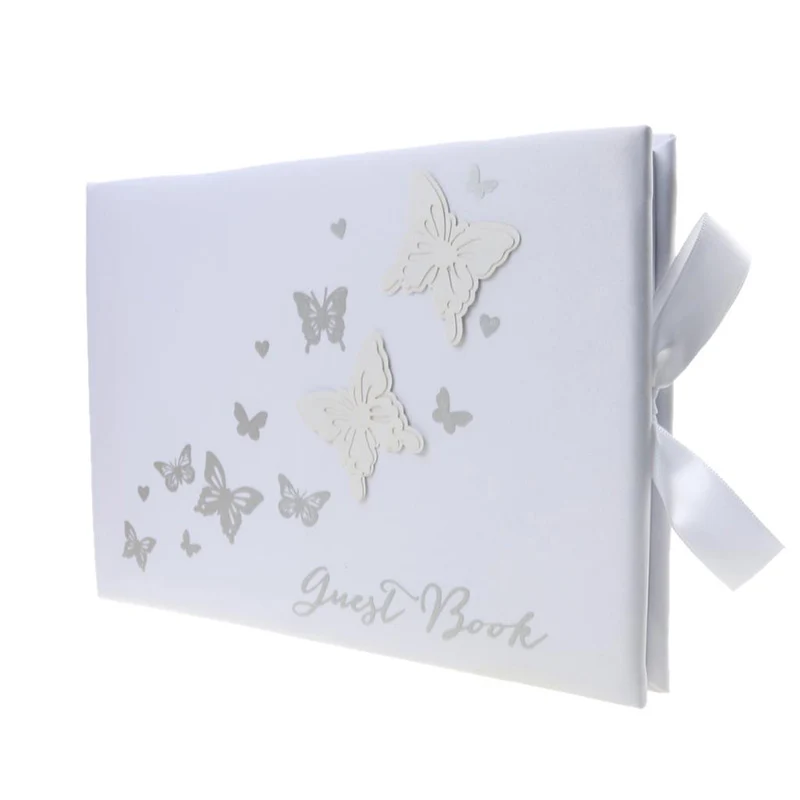 

Vintage Retro Wedding Party Guest Books Butterflies Decoration Wedding Check-In Book White