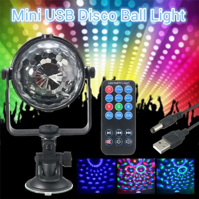 

Mini RGB LED Stage Light 3W Remote Controls Light Disco Ball Lights LED Party Lamp Show Stage Lighting Effect USB Powered DV 5V