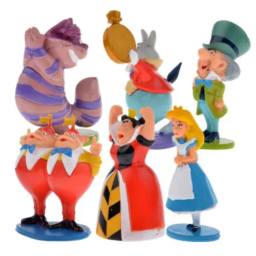 

Toy 6Pcs Alice in Wonderland PVC Figures White Rabbit Cheshire Cat Hatter Set Toppers Figure Toy Doll Wonderland Cake