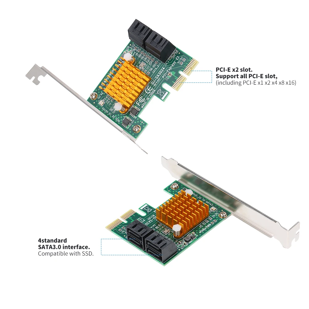 PCI E X2 в 4 порта SATA3 6 Гбит/с карта экспресс карточка SSD Tiering контроллер адаптер с