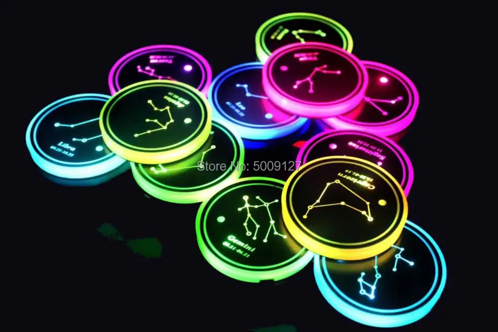 

2X led car logo cup holder For Mustang Suzuki Maserati Tesla Lexus Land Rover Infiniti MG Cadillac Luminous Coaster