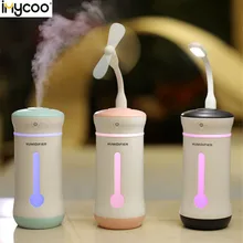 IMYCOO, 3 в 1, USB, 300 мл, увлажнитель воздуха, цветной светодиодный светильник, мини-вентилятор, USB, синхронизация, 8 h, увлажнитель воздуха, диффузор эфирного масла для дома