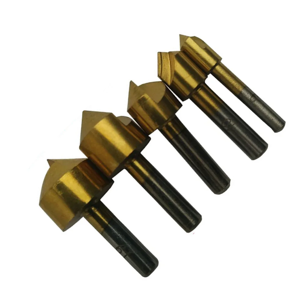 Hex Shank Titanium Plated Five-edge Chamfering Knife Reaming Chamfering Machine 6/ 10/ 13/ 16/ 19 MM Wood Boring Drill Sleeve