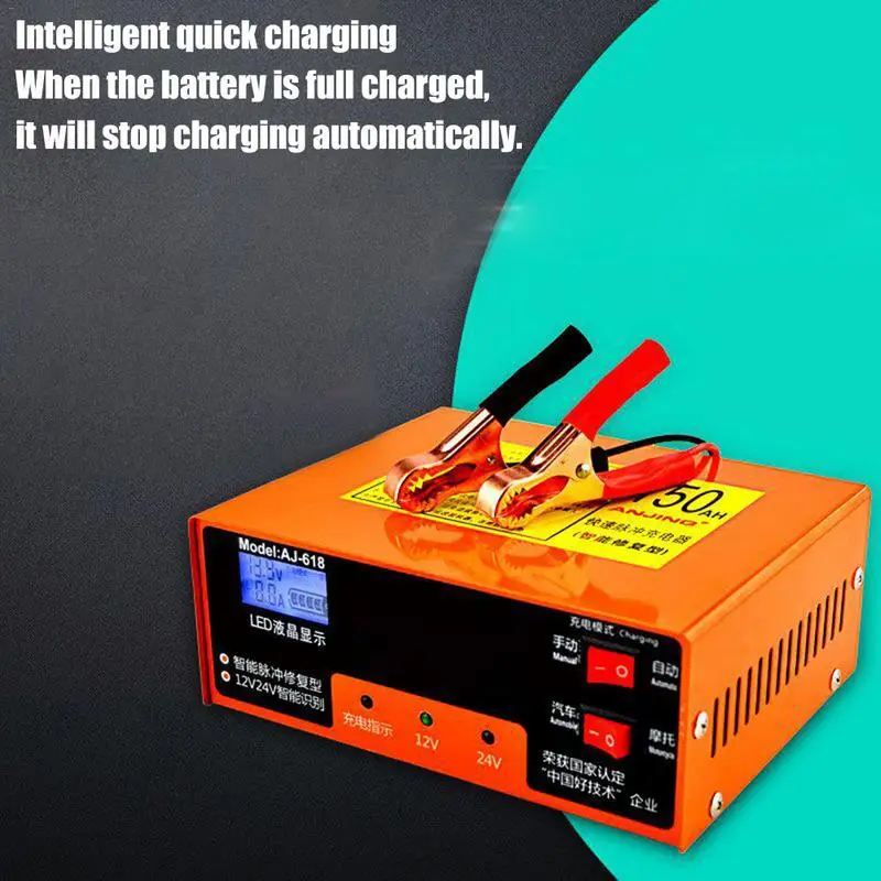 

Battery Charger Motorcycle Car Universal Adjustable Pulse High-Power 12V 24V 400AH Full-Automatic Charger EU Plug