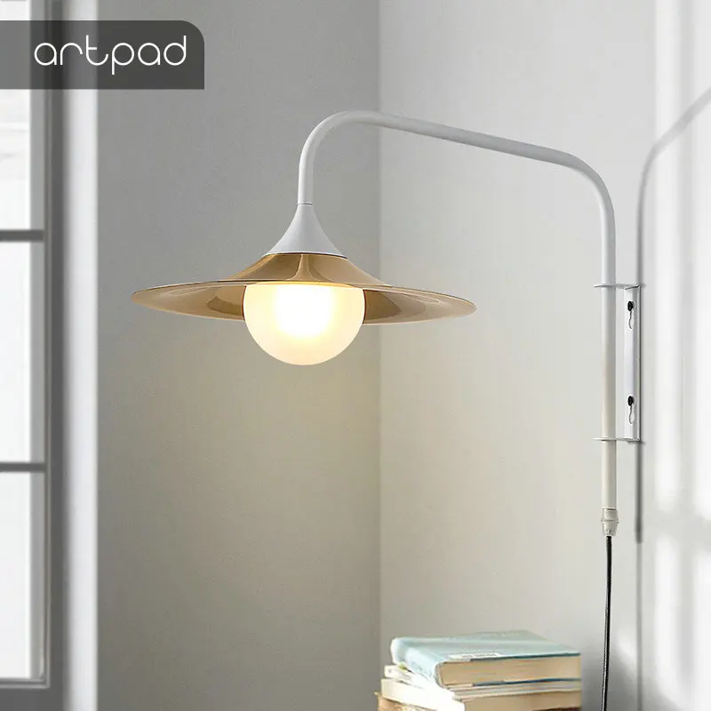 

European Modern Minimalist Wall Lamps With Switch and EU/US plug in White Trumpet Shape LED Wall mounted Reading Lamp Bedside