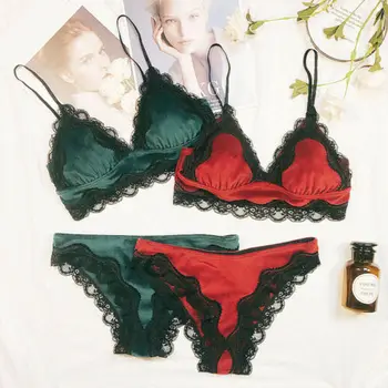 

Newly Women Sexy Lace Floral Hollow-out Bikini Soft Underwear Padded Push-up Corduroy Bra and Panties Brief Sets