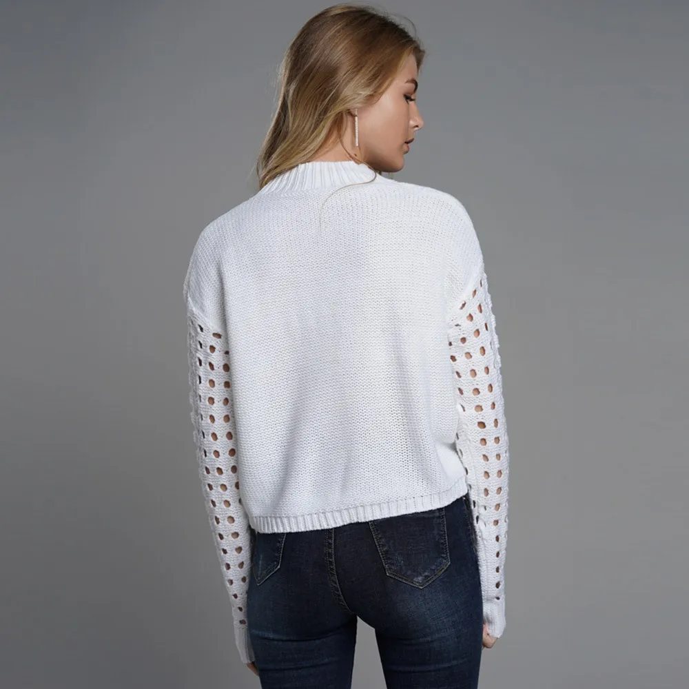 Women Sweaters Winter Casual Boho Streetwear Plus Size Loose Pullover Plain Hollow Female Fashion OL Elegant White Tops Knitwear