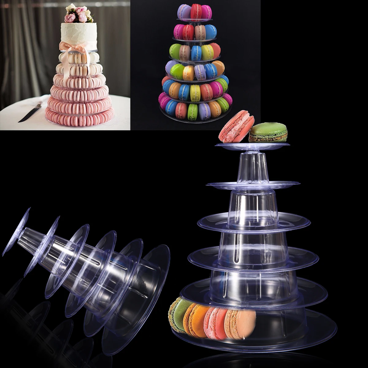

6 Tiers PVC Macaron Tower Cake Stand Fondant Cupcake Display Rack Birthday Party Wedding Decoration Racks