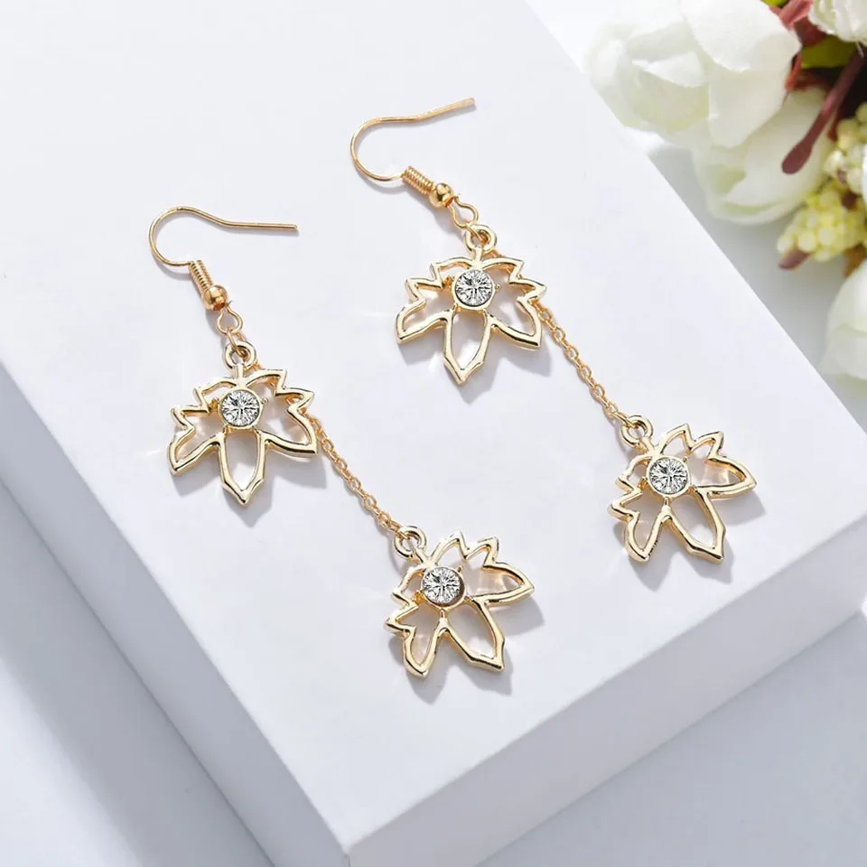 

Handmade Trendy Maple Leaves Drop Earrings For Women Rhinestone Long Earrings High Quality Wedding Earrings Jewelry