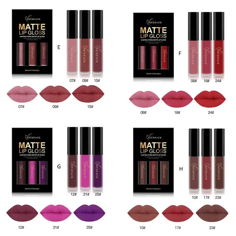 

3-color Lip Glosses Set Long Lasting Waterproof Matte Non-transferring Liquid Lipstick Make You Radiant All The Day
